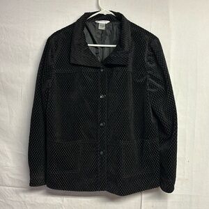 Allison Daley Black Velour Long Sleeve Button Up Casual Coat Jacket Blazer 14P